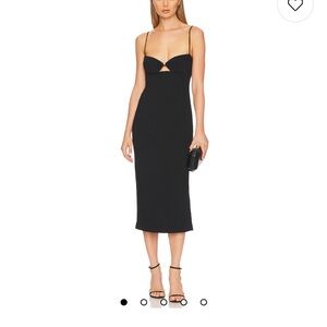 Bardot Black Bodycon Midi Dress Spaghetti Strap Sweetheart